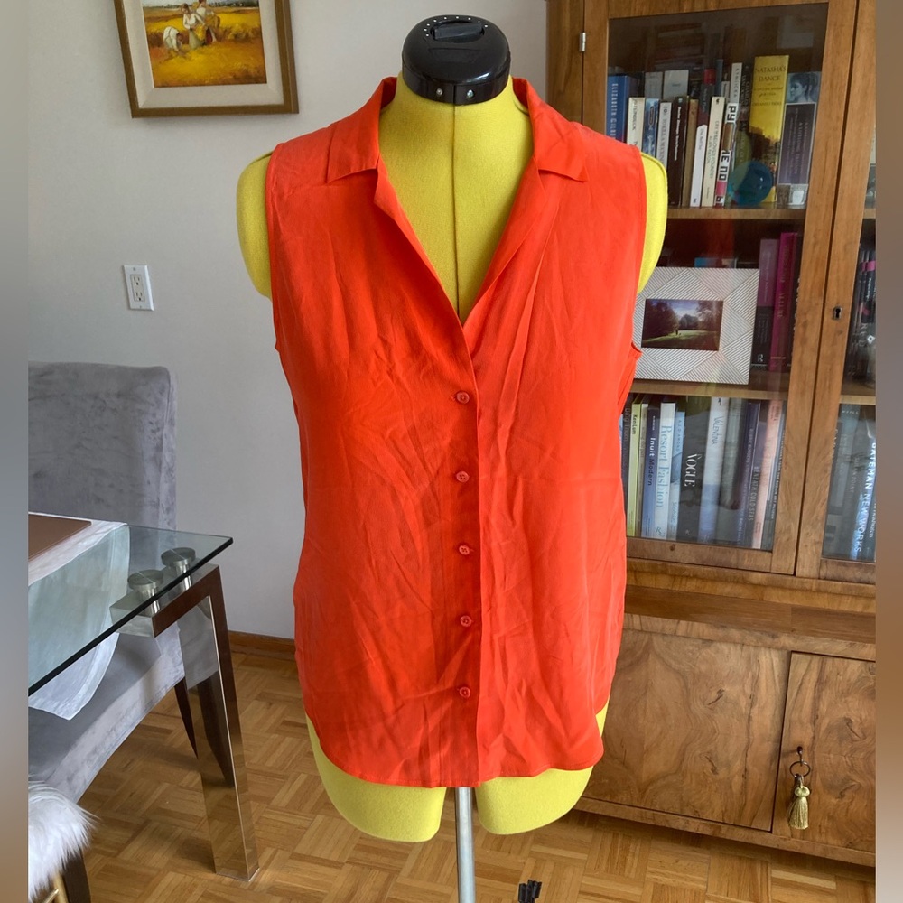 Equipment 100% Silk Tomato-Red Sleeveless Button-down Blouse